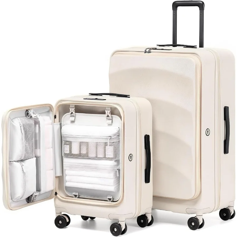 Expandable Hard Shell Luggage Set - 上部が開くタイプの拡張可能なスーツケース2点セット、20インチ、ハードシェルスーツケース