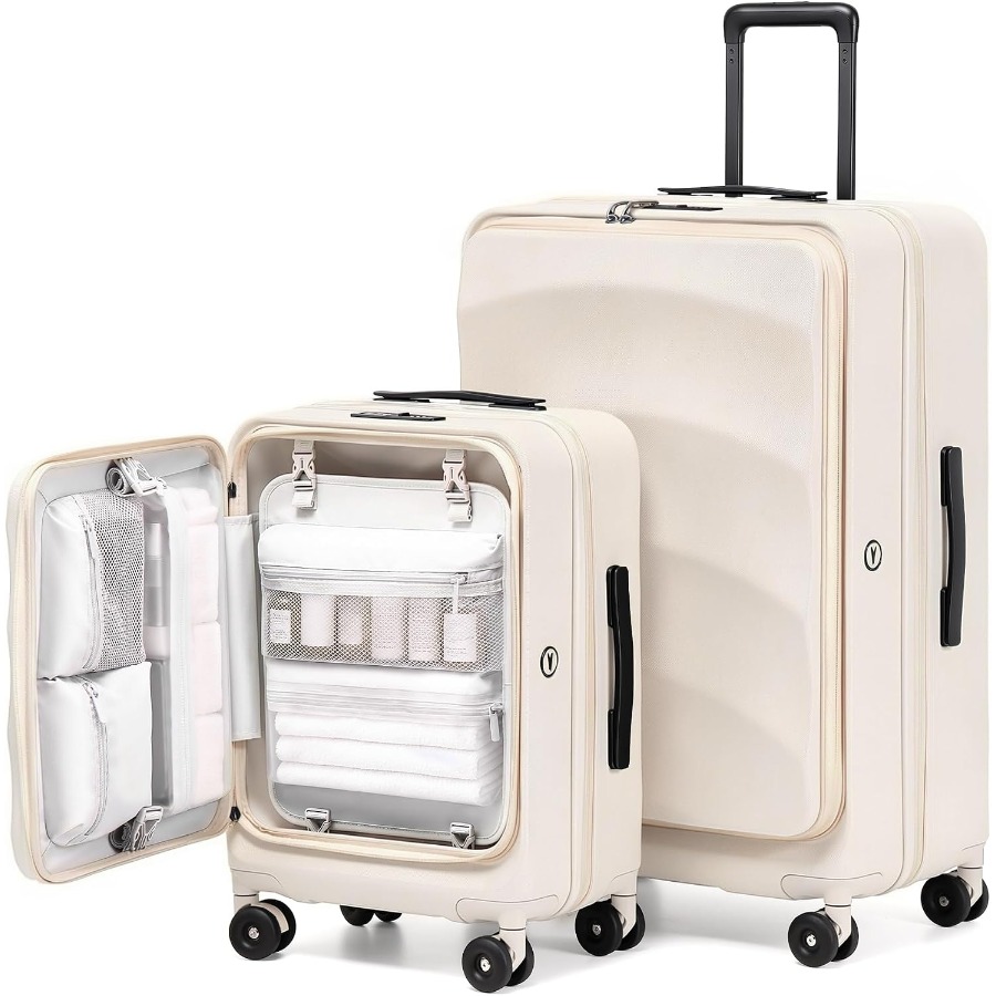 Expandable Hard Shell Luggage Set - 上部が開くタイプの拡張可能なスーツケース2点セット、20インチ、ハードシェルスーツケース
