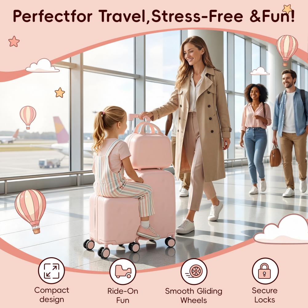Kids Ride On Suitcase Scooter - 楽しいスクーター。20インチの子供用乗用バッグ。取り外し可能な小型キャリーケース付き。隠し式のカップホルダーと折りたたみ式のフットレスト付き。