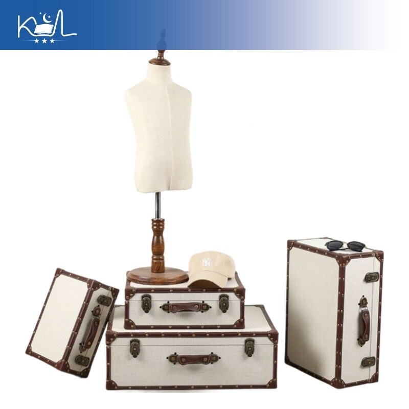 ヴィンテージリネン生地収納トランク、アンティーク調大容量ハン - Retro Vintage Trunk Suitcase のレビューと価格