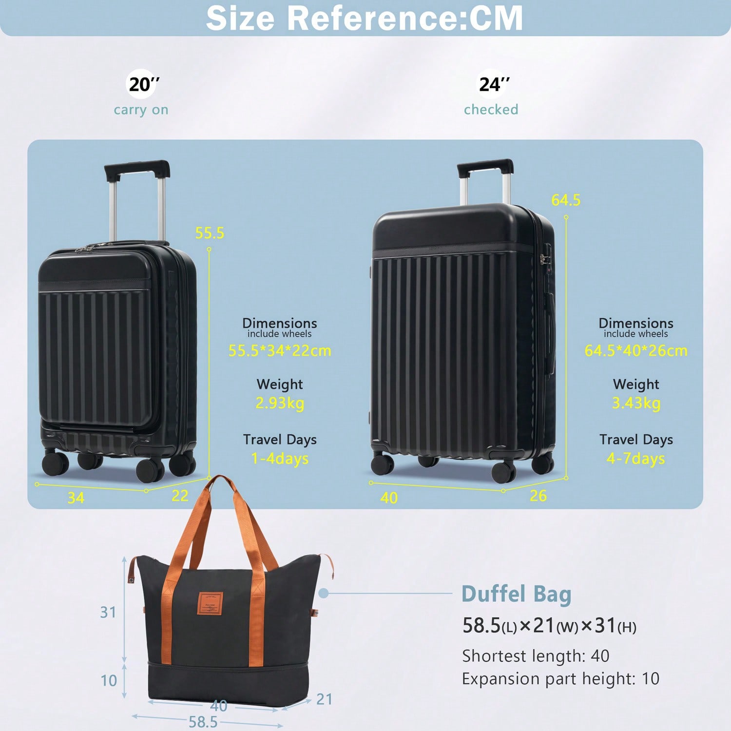 3点セットの前面開閉式ハードシェルスーツケース。USBポート - Expandable Hard Shell Luggage Set のレビューと価格