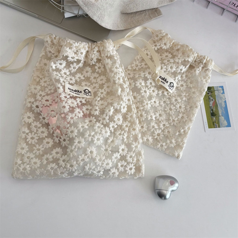 レース刺繍デイジーメッシュ巾着メイクアップバッグ夏旅行用トイ - Cosmetic Bags のレビューと価格