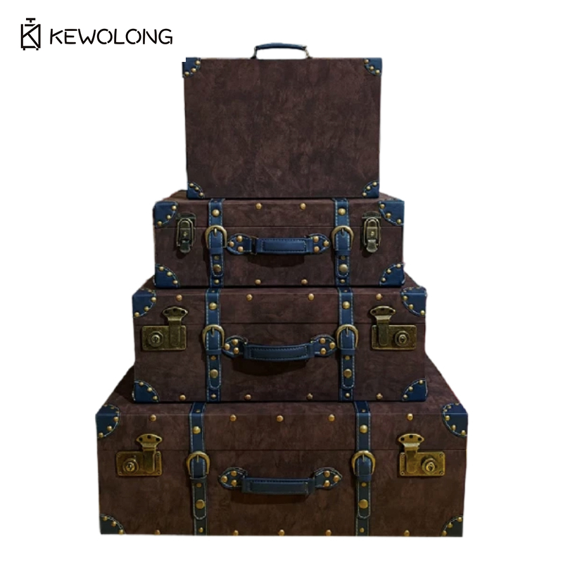 ヴィンテージレザー製スーツケース収納ボックス、フリップトップ - Retro Vintage Trunk Suitcase のレビューと価格